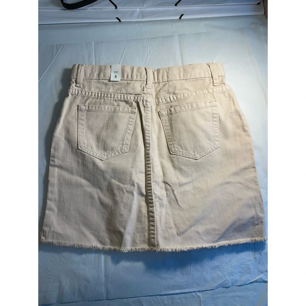 Place Step Hem Denim skirt Soft Rose pink distressed hem solid pastel. Size 8